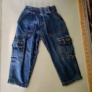 Vintage Oshkosh B’gosh 100% Cotton Cargo Jeans Size 3T Elastic Waist